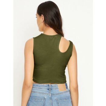 Uptownie Lite Stretchable Polyester Round Neck Sleeveless Cut Out Crop Top 3 3