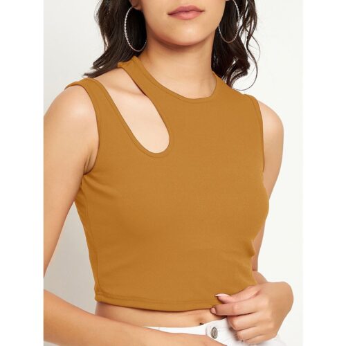 Uptownie Lite Stretchable Polyester Round Neck Sleeveless Cut Out Crop Top 4 1