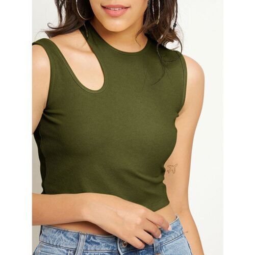 Uptownie Lite Stretchable Polyester Round Neck Sleeveless Cut Out Crop Top 4 3