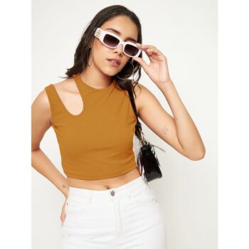 Uptownie Lite Stretchable Polyester Round Neck Sleeveless Cut-Out Crop Top