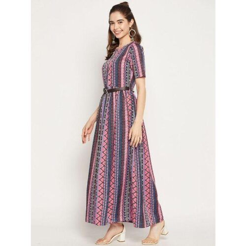 Uptownie Lite Womens Crepe Printed Button Down Skater Maxi Dress 2