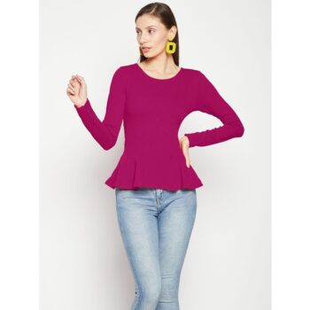 Uptownie Lite Women's Polyester Solid Full Sleeves Peplum Top