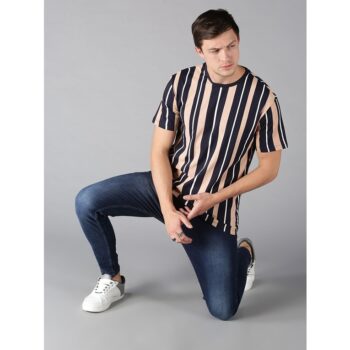 UrGear Cotton Stripes Half Sleeves Men's Round Neck T-Shirt -Navy Blue 1