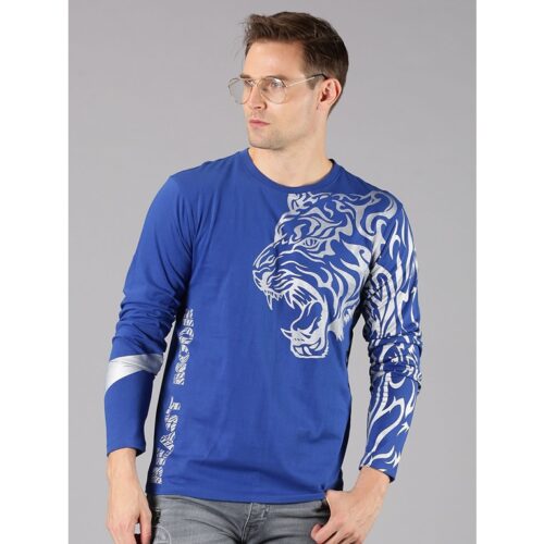 Urgear Cotton Printed Full Sleeve Mens Round Neck T Shirt Blue 1