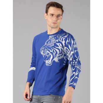 Urgear Cotton Printed Full Sleeve Men's Round Neck T-Shirt -Blue 4