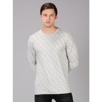 Urgear Cotton Printed Full Sleeve Men's Round Neck T-Shirt -Grey 1