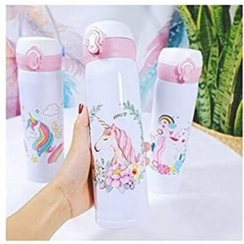 Unicorn Water Bottle for Kids / Stainless Steel Unicorn Sipper Round Shape Theme 500ML