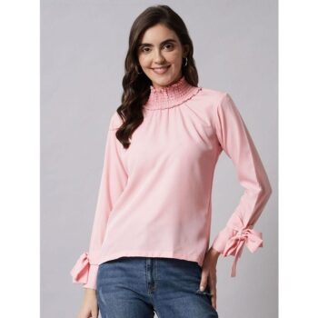 Women Top Crepe Solid High Neck -Peach 1