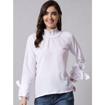 Women Top Crepe Solid High Neck -White 1