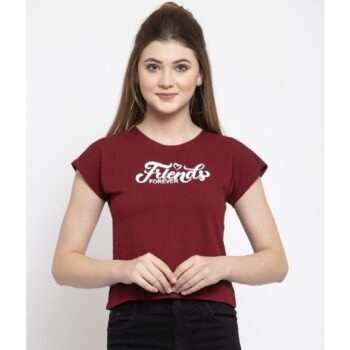 Women's Cotton Printed T-Shirt -Maroon 1