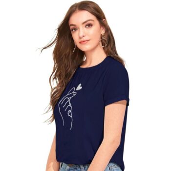 Women's Cotton Printed T-Shirt - Navy Blue 1