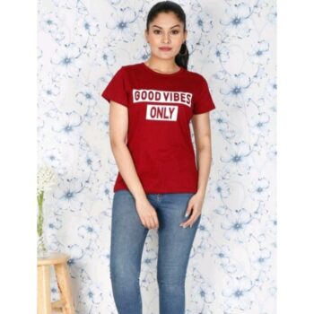 Women's Cotton Printed T-Shirt -Red