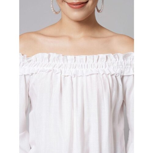 Womens Crepe Solid Off Shoulder Top White 2