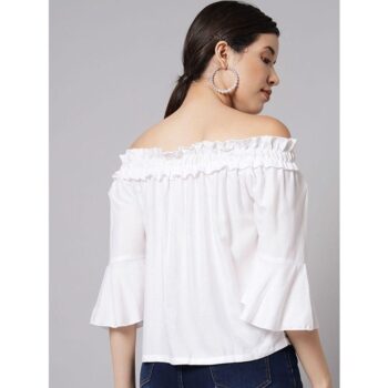 Womens Crepe Solid Off Shoulder Top White 4