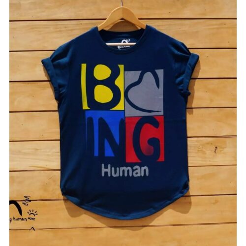 Men Printed Being Human T-Shirt Cotton - Navy Blue