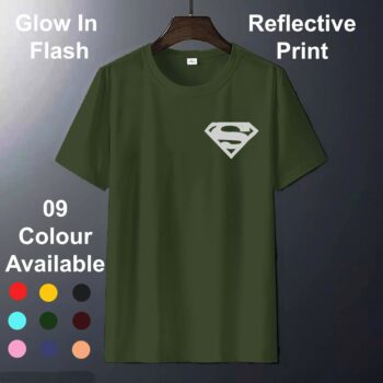 Men Superman Reflective T-Shirt Cotton Printed - Green