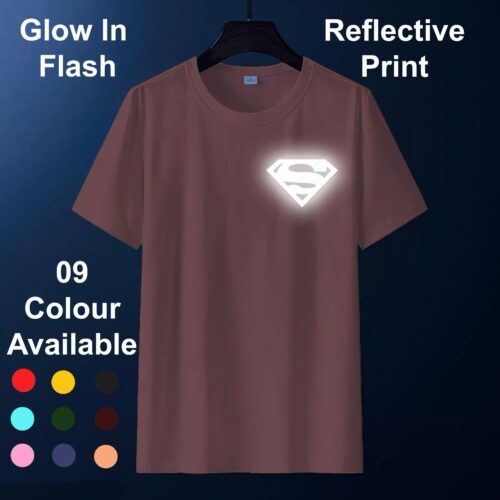Men Superman Reflective T-Shirt Cotton Printed - Peach