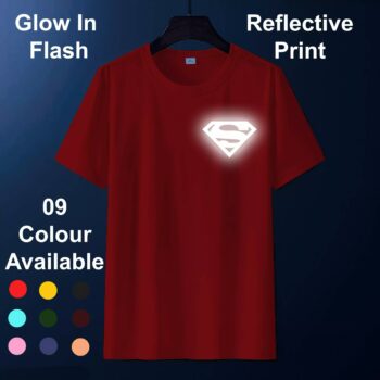 Men Superman Reflective T-Shirt Cotton Printed - Red