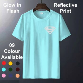 Men Superman Reflective T-Shirt Cotton Printed - Aqua Blue