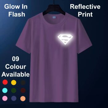 Men Superman Reflective T-Shirt Cotton Printed - Purple