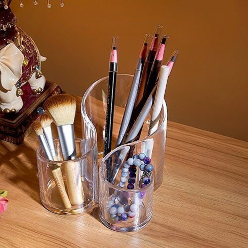 3 Compartments Acrylic Cosmetic Organizer Display Stand
