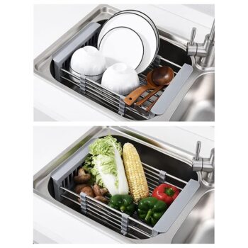 Adjustable Dish Drainer Basket for Kitchen Stainless Steel Dish Drainer Fruits Vegetables Kitchen Rack 4
