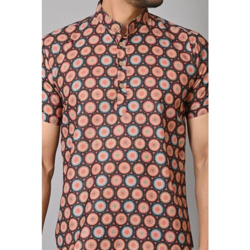 Cotton Printed Regular Fit Casual Shirt For Men Orange 4