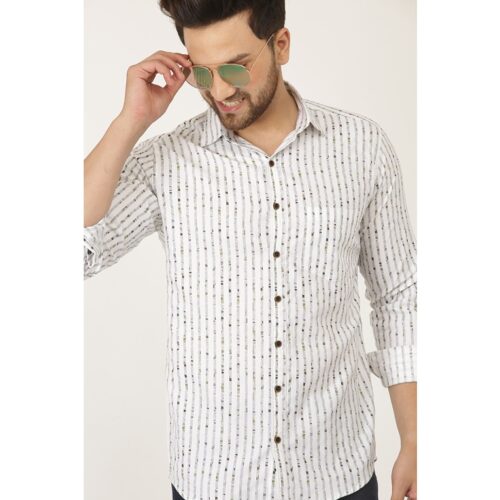 Gasperity Cotton Stripes Casual Shirt For Men-White