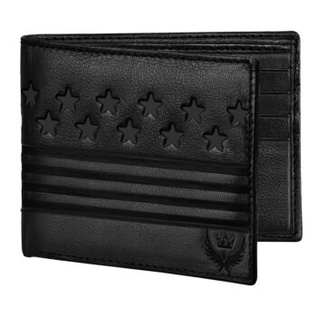Lorenz Bi-Fold Embossed Black RFID Blocking Leather Wallet for Men