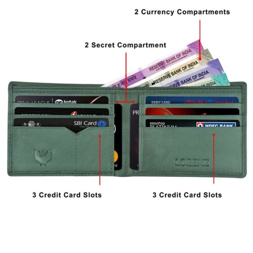 Lorenz Bi Fold Forest Green RFID Blocking Leather Wallet for Men 2