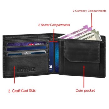 Lorenz Bi Fold Synthetic Leather Wallet for Men Black 2