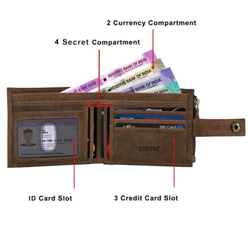 Lorenz RFID Blocking Brown Genuine Hunter Leather Wallet for Men 3