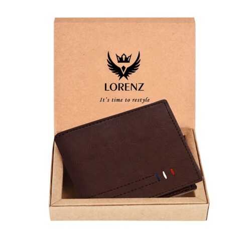 Lorenz Wallet Bi Fold Brown PU Leather Wallet for Men 1