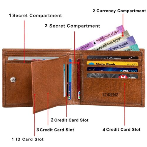 Lorenz Wallet Bi Fold Embossed Tan RFID Blocking Leather Wallet for Men with ID Card Flap 2