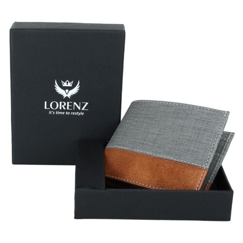 Lorenz Wallet Casual Bi-Fold Wallet for Men (Gray, Tan)