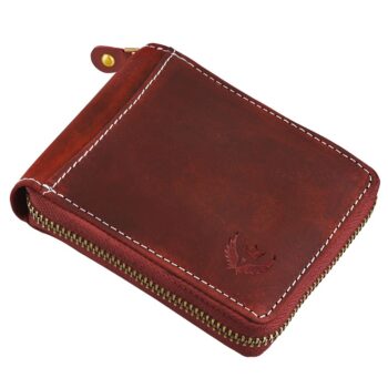 Lorenz Wallet RFID Blocking Genuine Red Hunter Leather Zipper Wallet for Men