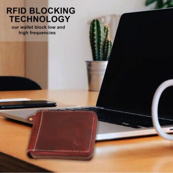 Lorenz Wallet RFID Blocking Genuine Red Hunter Leather Zipper Wallet for Men 4