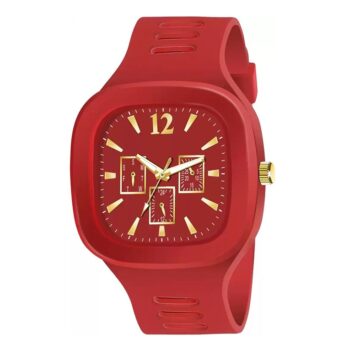 Lorenz Watch Stylish Square Red Dial Smooth Silicon Strap Analog Watch- Red
