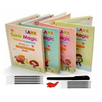 Magic Practice Copybook for Kids (4 Book + 1 Pen + 10 Refill + 1 Grip) Magic Book for Kids