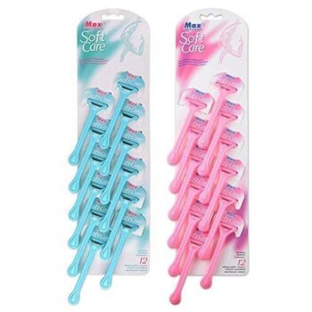 Max Soft Care Disposable Razor for Men and Women (Set of 12) (Blue Or Pink) (Random Color)