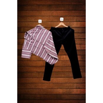 Men's Stylish Premium Pant Shirt Combo - Purple, Black