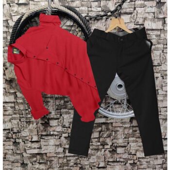 Men's Stylish Premium Pant Shirt Combo - Red, Black