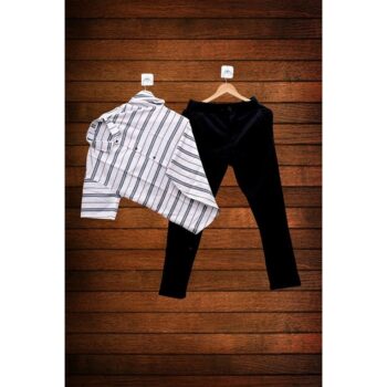 Men's Stylish Premium Pant Shirt Combo - White, Black