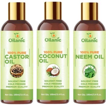 Oilanic Castor Oil, Coconut Oil & Neem Oil Combo pack of 3 (300 ml) ]