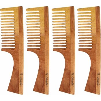 Oilanic Handmade Neem Wooden Dressing Handle Comb(7.5 inches)-Pack of 4 Pcs