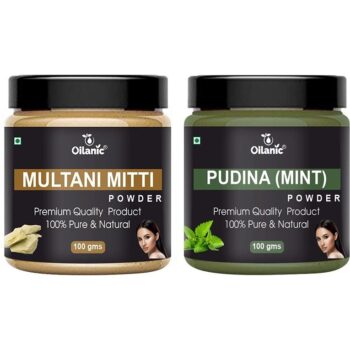 Oilanic Natural Multani Mitti & Pudina Powder- For Skin & Hair Combo Pack of 2 Jar (200gm)