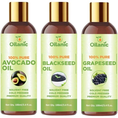 Oilanic Premium Avocado Oil, Blackseed Oil & Grapeseed Oil Combo pack of 3(300 ml)