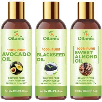 Oilanic Premium Avocado Oil, Blackseed Oil & Sweet Almond Oil Combo pack of 3 (300 ml)
