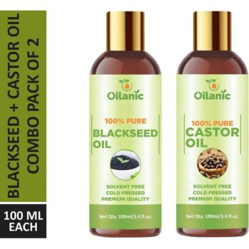 Oilanic Premium Blackseed Oil & Castor Oil Combo pack of 2 bottles of 100 ml(200 ml)