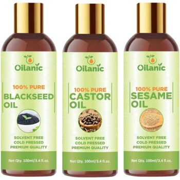 Oilanic Premium Blackseed Oil ,Castor Oil & Sesame Oil Combo pack of 3 bottles of 100 ml(300 ml)